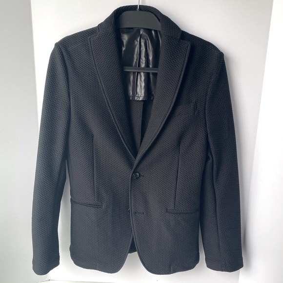 Zara Suits & Blazers Fitted Black Zara Man Textured 2 Button Ventless Suit Blazer Jacket